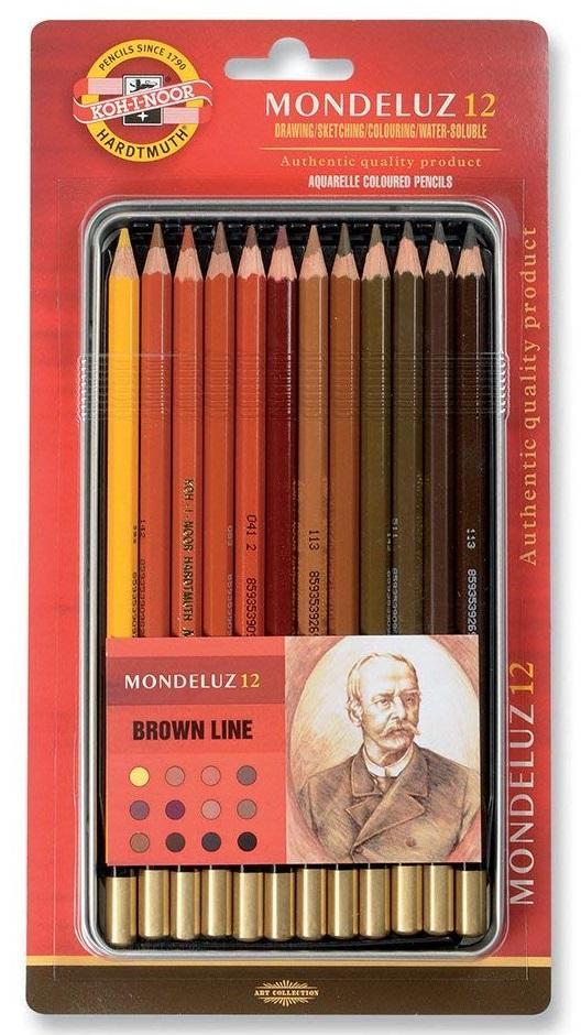 Aquarelle Colored Pencil Set Koh-I-Noor 3722012011BL 12pcs. Brown Line, Metal Case