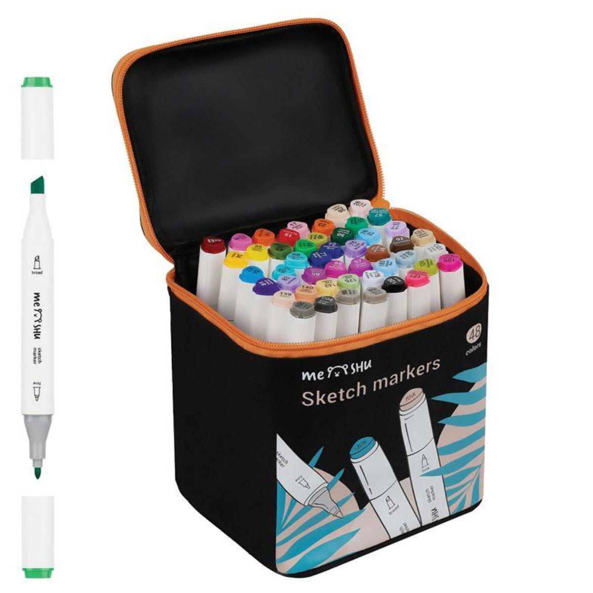 Two sided sketch markers, set of 48, basic colors MESHU