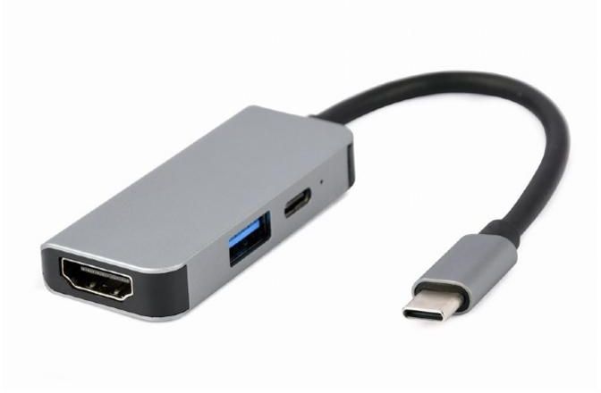 Silver USB Type-C 3-in-1 multi-port adapter Gembird A-CM-COMBO3-02