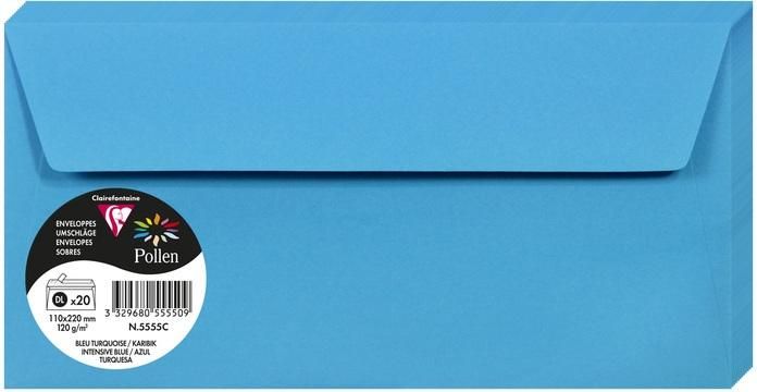 Colored Diplomatic Envelopes Clairefontaine 110x220mm 120gsm 20 Pieces