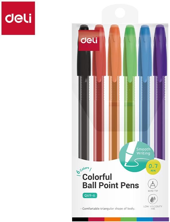 Ballpoint Pen Deli 0.7mm Tip 6 Colors