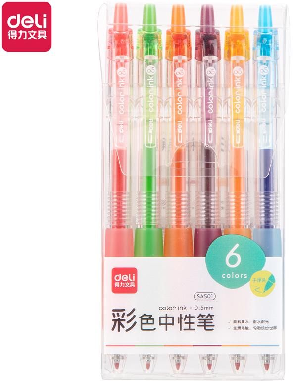 Gel Pen Deli 0.5mm Tip 6 Colors